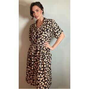 Yves Saint Laurent Rive Gauche Vintage 70s/80s Linen Print Dress Sz 44